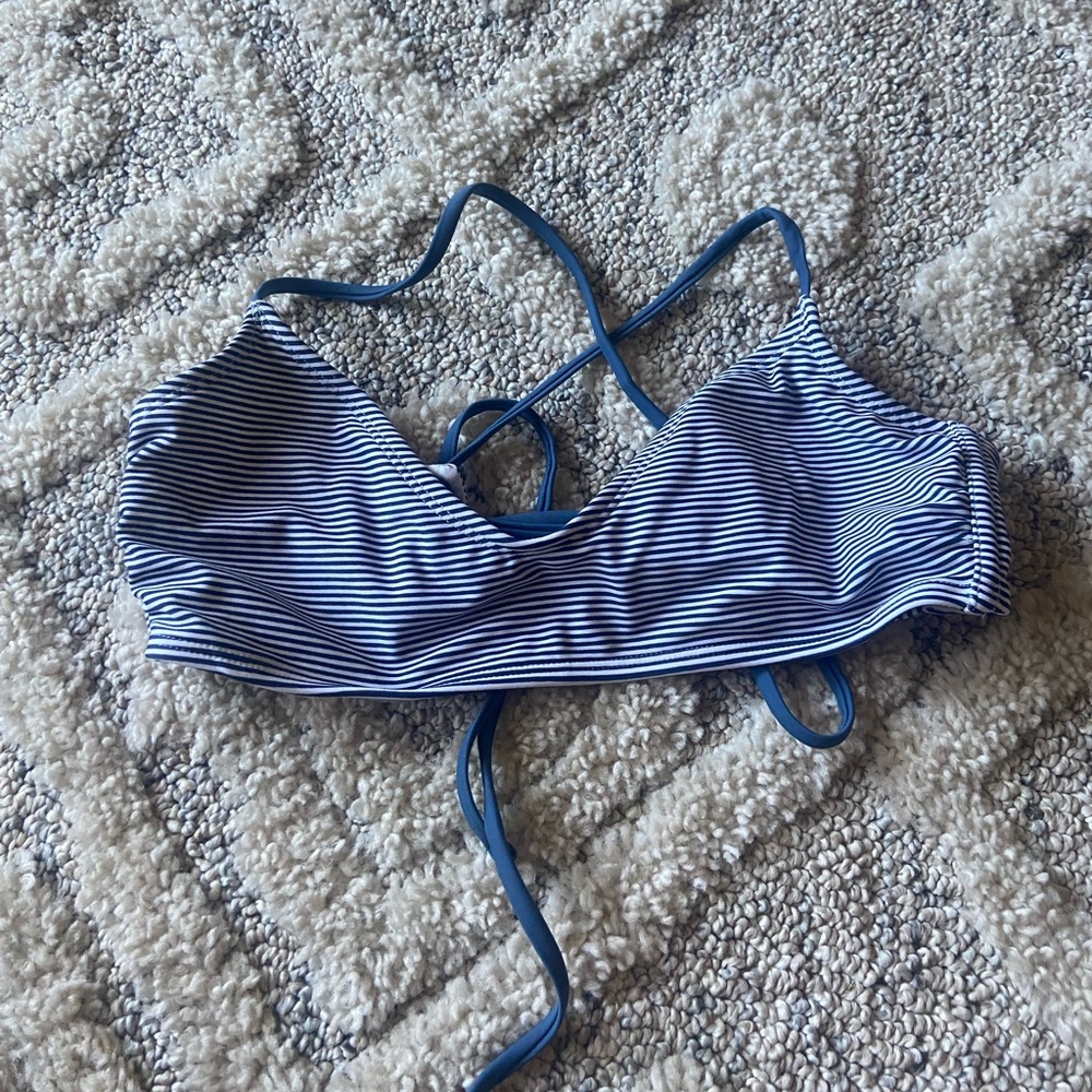 Blue and white stripped swim top